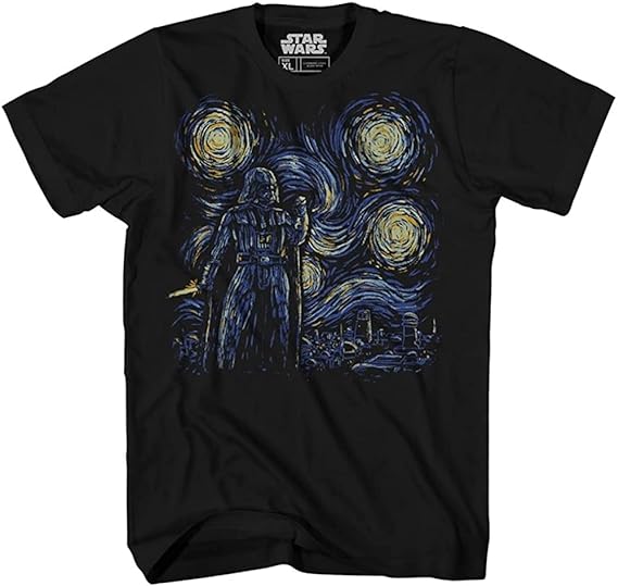 STAR WARS Starry Night Darth Vader Van Gogh Men's Adult Graphic T-Shirt Black