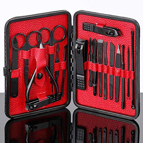 BST Manicure Nails Pedicure Set Pro Men's Nail 18 Grooming Cutting Travel Tools Case