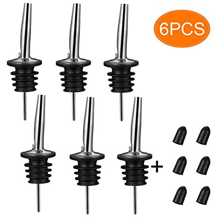 6PCS Stainless Steel Pourers, BALTRE Speed pourer, Liquor Bottle Pourers and Vinegar Tapered Stopper Spout, Suitable for 1 inch Bottle Mouth, Free Gift Sealed Dust Caps