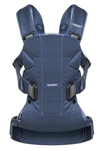 BABYBJORN Baby Carrier One - Midnight Blue/Leaf Print, Cotton (Limited Edition Color)