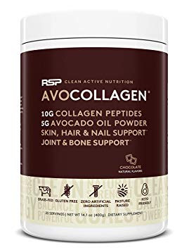 Keto Collagen Protein Powder with Avocado Oil, Low Carb Grass Fed Collagen Peptides and Heart Healthy Fats, Keto Friendly, Gluten Free, 20 Servings (Chocolate)