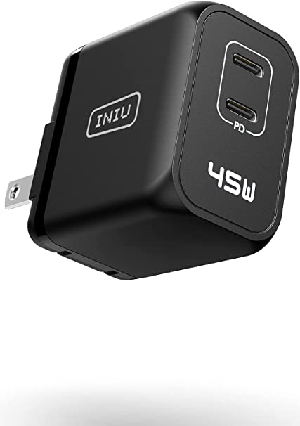 INIU USB C Charger 45W, GaN PD Dual Port Type C Charger Fast Charging Block, Foldable USB-C Wall Charger Power Adapter for iPhone 14 13 12 11 Pro Max MacBook Air iPad Pro AirPods Samsung Pixel Switch