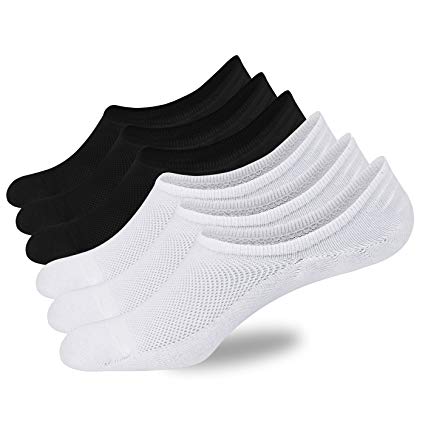 Mens No Show Low Cut Socks 6 Pack Cotton Thin Casual Non Slip Invisible Mesh Socks for Men Flat Boat Line Size 6-11