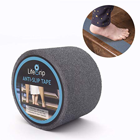 LifeGrip Anti Slip Safety Tape, Non Slip Stair Tread, Textured Rubber Surface, Comfortable for Barefoot, 4 inch X 30 foot, Grey