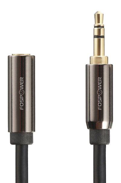 FosPower (7.6 m / 25 ft) 3.5mm Male to 3.5mm Female Stereo Audio Extension Cable Adapter (Gold Plated Connectors) for Apple, Samsung, Motorola, HTC, Nokia, LG, Sony Devices & More - Black
