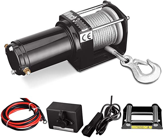 U-MAX 12V 3000LBS Waterproof Electric Winch Kits IP68 with Steel Wire Rope for Towing ATV/UTV Off Road Trailer with Wireless Remote Control Mounting Bracket