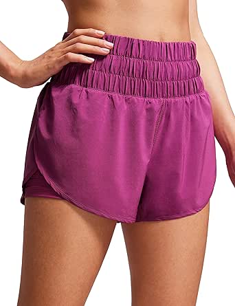 CRZ YOGA 2 in 1 High Waisted Running Shorts for Women 3" - Split Breathable Athletic Tennis Gym Workout Shorts with Pockets