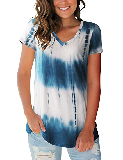 Women's Tops Tie Dye V Neck Summer Casual Short Sleeve T Shirts