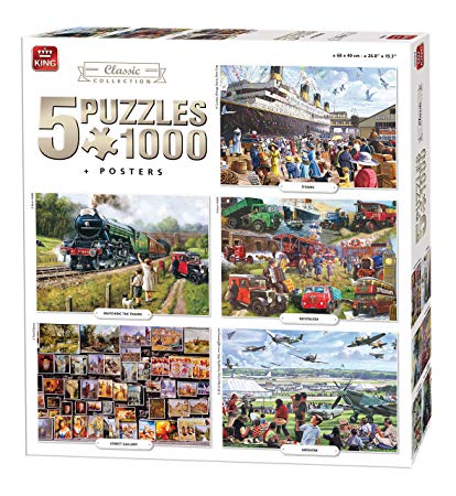 King 5210 5 Classic Collection 5 in 1 Jigsaw Puzzles - 5 x 1000-Piece Puzzle, 68 x 49 cm, Posters Included