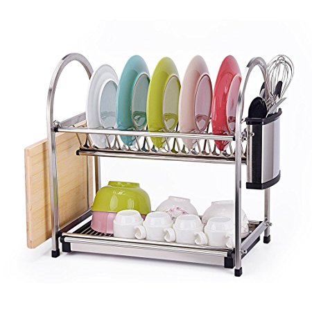 Toplife 2 Tier Stainless Steel Dish Drainer Drying Rack,Small