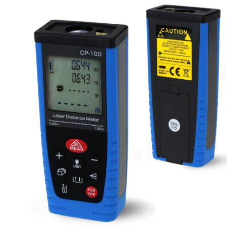 100m/328ft Laser Distance Meter,Handheld Range Finder Measure Diastimeter with Mtr/in/ft and LCD Backlight Display - 20 Measurement Date Storage