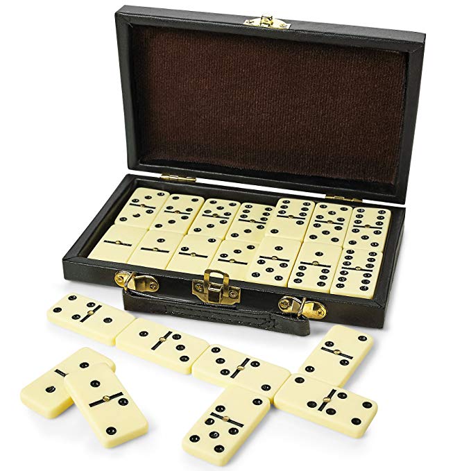 Domino Set - Premium Classic 28 Pieces Double Six In Durable Wooden Brown Box For Boys , Girls ,Party Favors And Anytime Use Up To 2-4 Players - By Kidsco