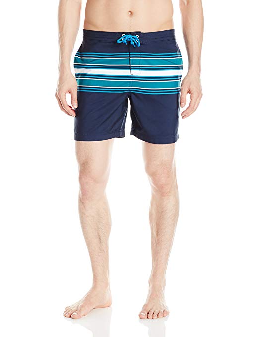 Original Penguin Men's Faux Chambray Placed Stripe Volley Swim Trunk