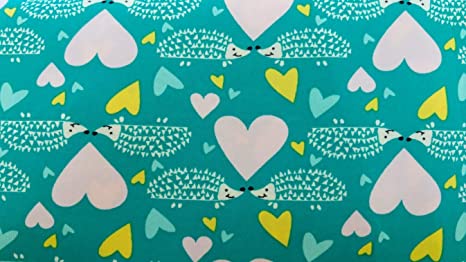 Animal Print Stretch Jersey Fabric by The Metre for Sewing Dress Material (Love Hearts Hedgehogs)