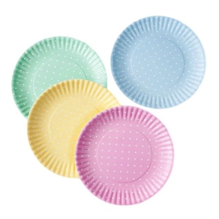 Pastel Polka Dot Picnic / Dinner Plate, 9 Inch Melamine, Set of 4, Pink, Blue, Yellow, Green