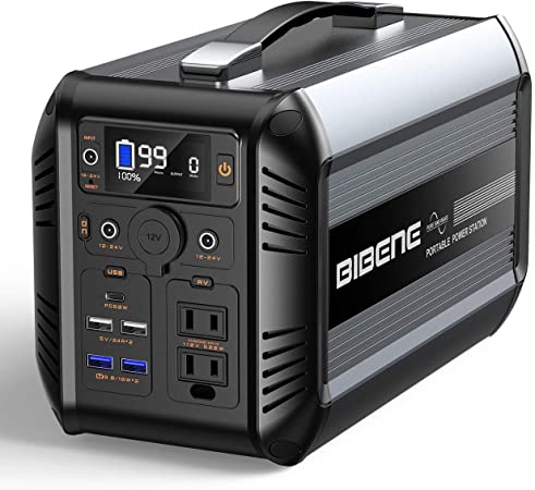 BIBENE 500W Portable Power Station CN505, 614Wh Solar Generator with PD 60W USB-C, 110V Power Supply AC Outlet for Outdoor Camping, 192000mah Lithium Iron Phosphate Battery for Emergency Home (Black)