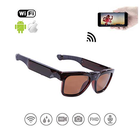 WiFi Live Streaming Video Sunglasses, Streaming Videos & Photos from Glasses to Mobile Phone by App with Ultra Full HD Camera, Built-in 32GB Memory and Polarized UV400 Protection Sunglasses