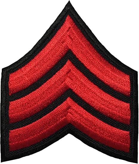 U.S. Army Sergeant E-5 Stripe Army Uniform Chevron Rank Sew on Iron on Arm Shoulder Embroidered Applique Patch - Red on Black - by Ranger Return (RR-IRON-E5-BKRED)