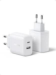 UGREEN Lot de 2 Chargeur USB C Rapide Double Ports 20W Prise Secteur USB C USB A Compatible avec 16 Plus Pro Max 15 14 13 12 11 Galaxy S24 A15 A05s Pixel 8 7 6 iPad Pro Mini Air, Cable Non Inclus