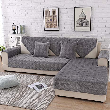OstepDecor Quilted Furniture Protector for Sofa, Loveseat, Recliner, Chair | Couch Slipcover for Pets & Kids | ONE Piece | Backing and Armrest Sold Separately | Dark Grey 28" x 70" (70 x 180cm)