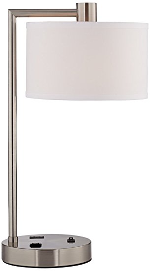 Colby Brushed Nickel Desk Lamp with Outlet and USB Port