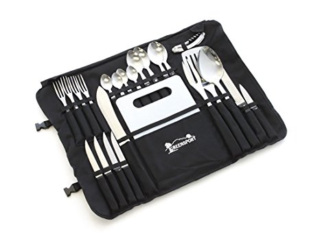 Camp Kitchen Stainless Steel Utensil Set with Canvas Wrap Tote Bag - by Front Runner