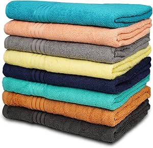 Classic Multicolored Large Bath Towels - 100% Cotton (27x54 Inches, Pack of 8, Colors Variety) Highly, Quick dry for Bathroom, Pool, Gym, Spa and Hotel Use