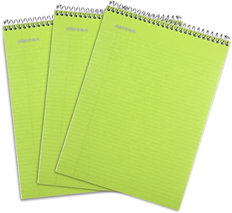 Mintra Office Top Bound Durable Spiral Notebooks - (Green, College Ruled) 3 Pack - Strong Back, Left-Handed, 100 Sheets, Moisture Resistant Cover, School, Office, Business, Professional