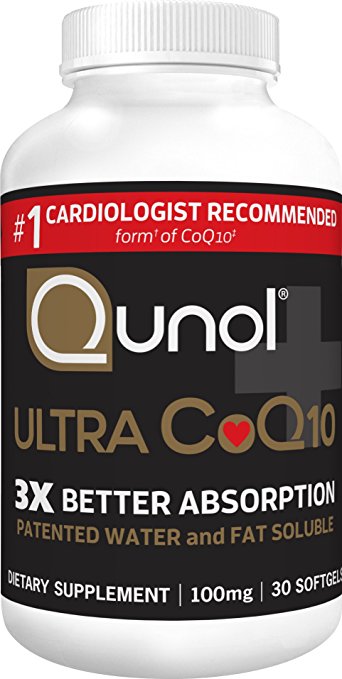 Qunol Ultra CoQ10 100mg, 3x Better Absorption, Patented Water and Fat Soluble Natural Supplement Form of C0Q10, Antioxidant for Heart Health, 30 Count Softgels