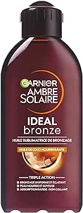 Garnier Ambre Solaire – Ideal Bronze – Huile Nourrissante Sublimatrice de Bronzage – Enrichie à l’Huile de Coco – Absorption Rapide – Non Collant – Tous Types de Peau - 200 ml