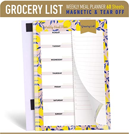 Oriday Weekly Magnetic Meal Planner Notepad with Tear Off Perforated Grocery Shopping List Checklist for Fridge Door, Kitchen - 52 Sheets, 6" X 9" - Perfect for Weekly Diet Prep (Menu Planning Pad)