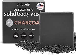 Kitsch Charcoal Soap Body Wash Bar for Detoxifying Skin | Made in US | All Natural Bar Soap for Cleansing Skin | Charcoal Body Wash for Men & Women | Vegan Body Soap Bar for Removing Excess Oils, 4oz