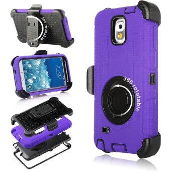 Note 3 Case Galaxy Note 3 Case BENTOBEN Shockproof Heavy Duty Protection Hybrid Rugged Samsung Galaxy Note 3 Case Rubber Built-in Rotating Kickstand Belt Swivel Clip Holster Note 3 Case Purple