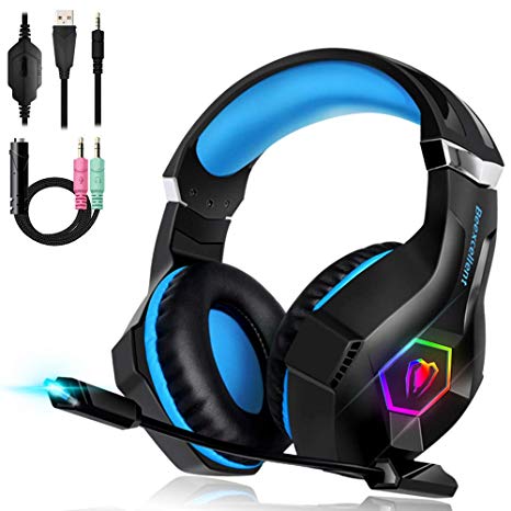 Beexcellent Gaming Headset for PC/PS4/XboxOne/Headphone With Mic Control Volume 3.5mm Jack Noise Reduction Stereo Sound Soft Earmuffs LED Lights Vary In Color