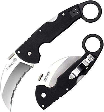 Cold Steel Tiger Claw Folding Tactical Knife 3" Karambit Carpenter CTS XHP Alloy Steel Blade G-10 Handle Black