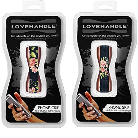 LoveHandle Universal Grip for Smartphone and Mini Tablet - Vintage Rose Love Letter Design Elastic Strap with Rose Base 2-Pack