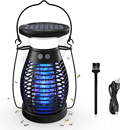 Bug Zapper, 3600V Mosquito Zapper with LED Light, Solar Mosquito Killer Indoor Outdoor, Electric Bug Zapper Rechargeable Mosquito Repellent for Patios Gardens Fly Zapper Pest Control Mosquito Trap