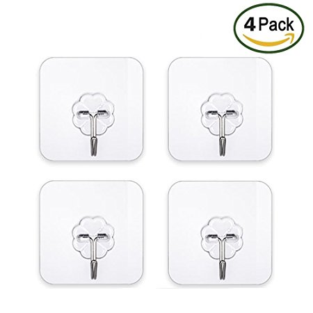 Neuleben Hooks,33lb/15KG(MAX)Transparent Reusable Super non-trace Hook for Kitchen,Storage Room,Tile wall,Bathroom Towel Hooks Waterproof and Oilproof