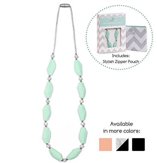 Goobie Baby Naomi Teething Necklace for Mom to Wear, 100% Safe Silicone - Mint/Marble