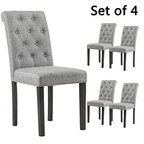 YEEFY Habit Solid Wood Tufted Parsons Dining Chair (Set of 4) (Gray)