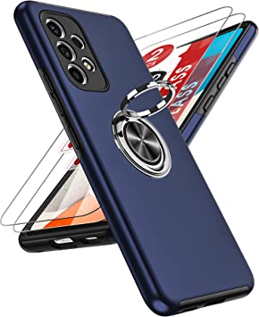 LeYi for Samsung Galaxy A53 5g Case and 2x Screen Protectors, Heavy Duty Protection Shockproof Cover with Built-in Ring Holder Lightweight Silicone Hybrid Phone Case for Galaxy A53 5g Blue