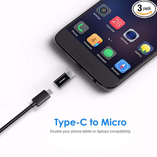 WORDIMA USB Type C Male to Micro USB Female Adapter 3 Packs, Type C Male Adapter for Computers Laptopand Wall Chargers with Type C Interface (Type c to Micro 3pcs)(Black)