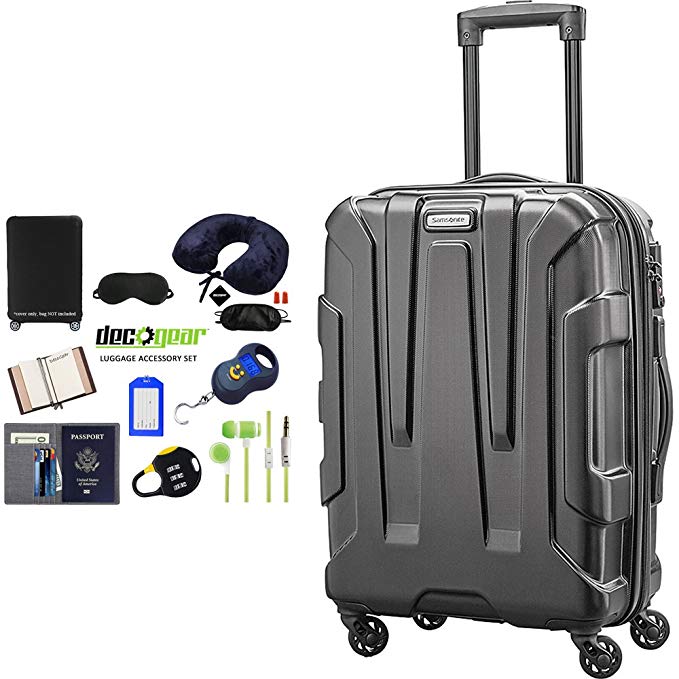 Samsonite 102689-1041 Centric Hardside 24 Inch Luggage - Black Bundle w/Deco Gear Luggage Accessory Kit (10 Item)