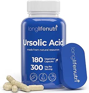 Ursolic Acid 300mg - Sourced from Rosemary Leaf Extract, 180 Vegetarian Capsules, Organic Supplement for Muscle Growth & Recovery, 2-Month Supply, Lab Tested, GMP Certified, Made in USA