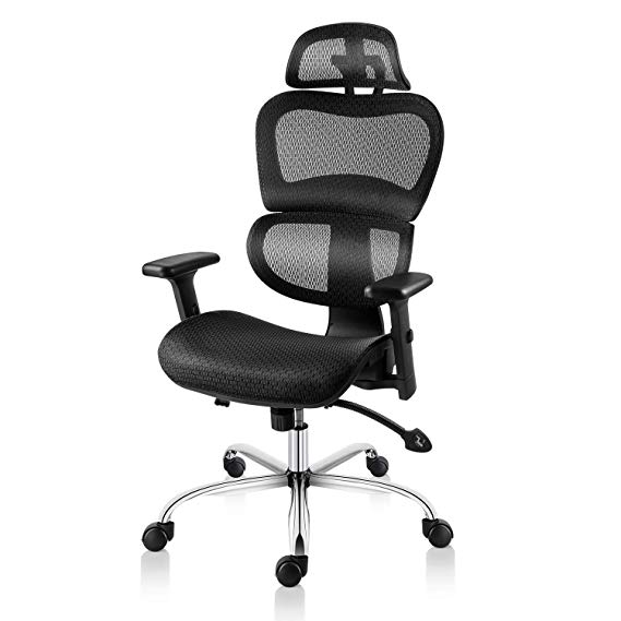 Smugdesk 1388FK Ergonomic High Back Mesh Adjustable Headrest and Lumbar Support 3D Armrest Office Chair, Standard Size, Black