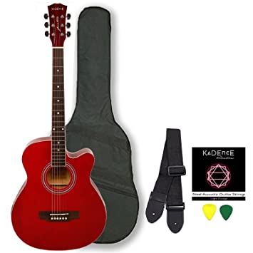 Kadence Frontier Series, Red Acoustic Guitar Combo Bag, Strap, Strings And 3 Picks