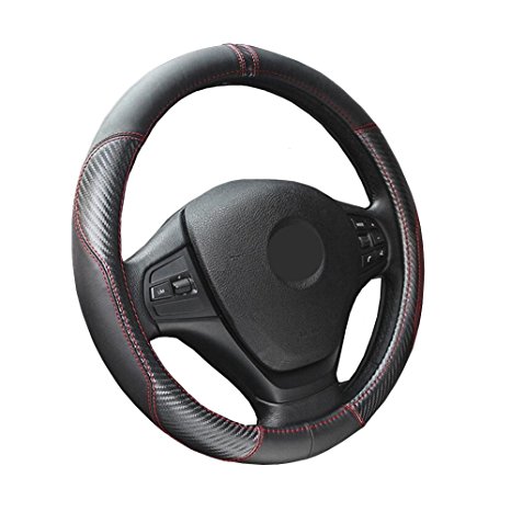 Leather Steering Wheel Cover Universal 38 cm Genuine Leather Steering Wheel Cover Black 271