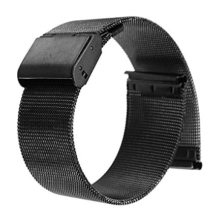 UEETEK 20mm Stainless Steel Bracelet Strap Replacement Wrist Band with Folding Clasp (Black)