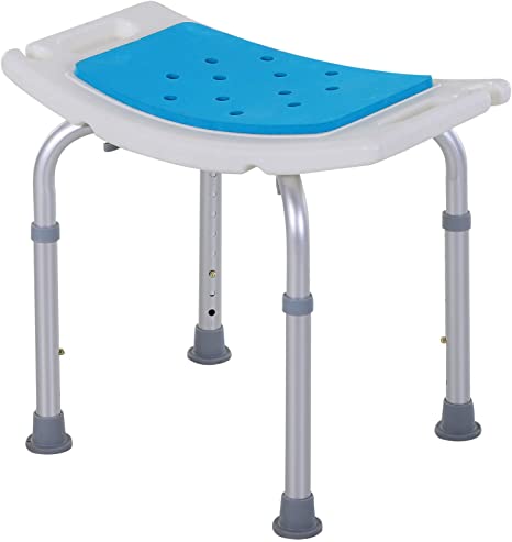 HOMCOM Siège de Douche réglable en Hauteur Tabouret de Douche Ergonomique Pieds antidérapants Charge Max. 136 Kg alu HDPE Blanc Bleu