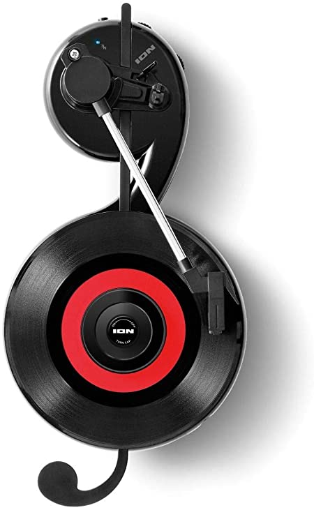 ION Treble LP 33 1/3 & 45 RPM Wireless Bluetooth Turntable, Wall Hang, Lay Flat, Decoration, Audio Out, Rechargeable or AC